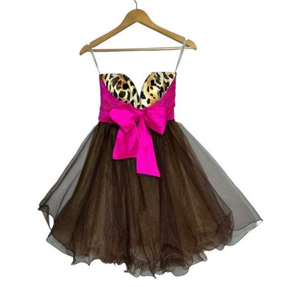 Sherri Hill Vintage Strapless Cheetah Print Prom Dress, Size 4